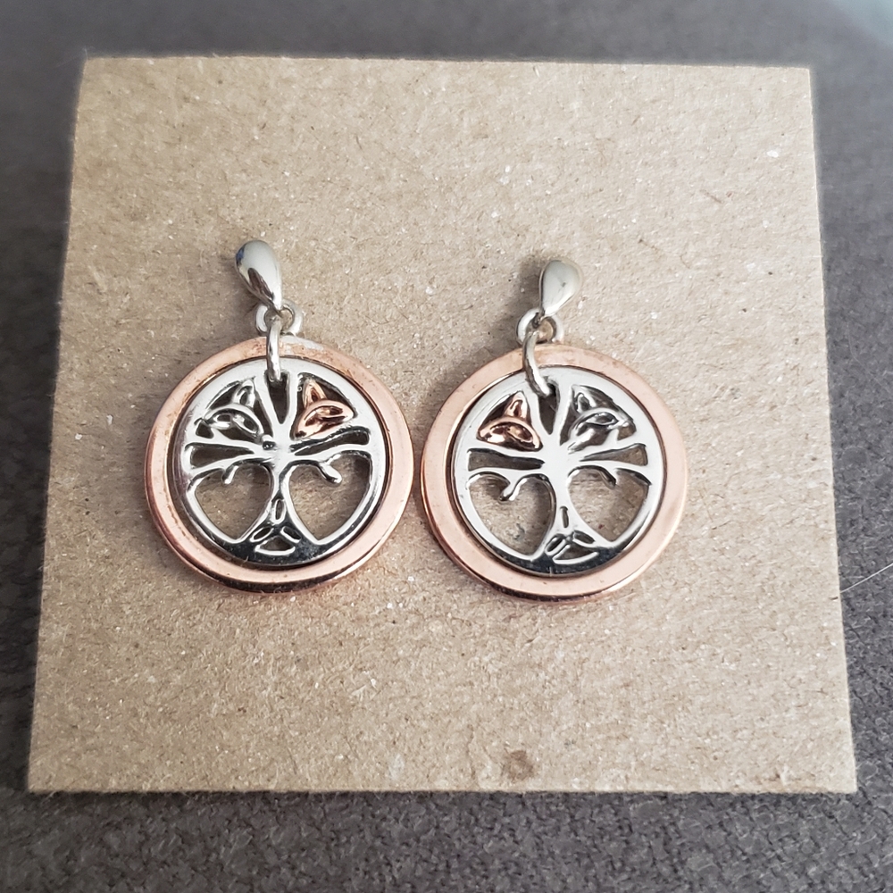House Of Lor Silver & Irish Rose Gold Tree Of Life Earrings - Picture 11 of 11